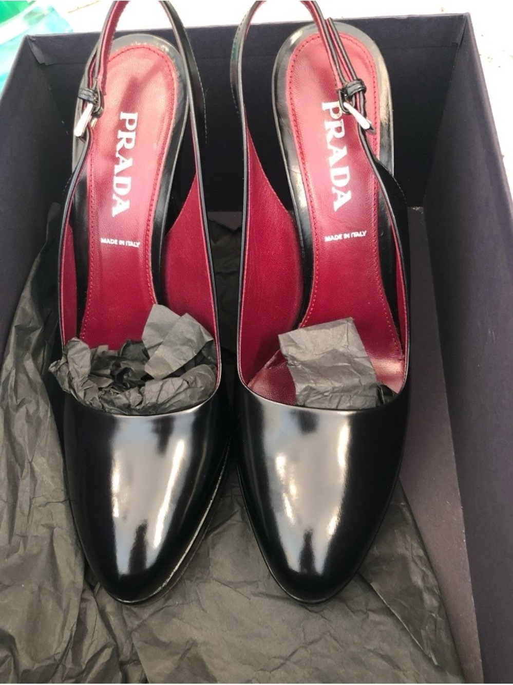 Prada Black Patent Leather Pointed Slingback Pumps